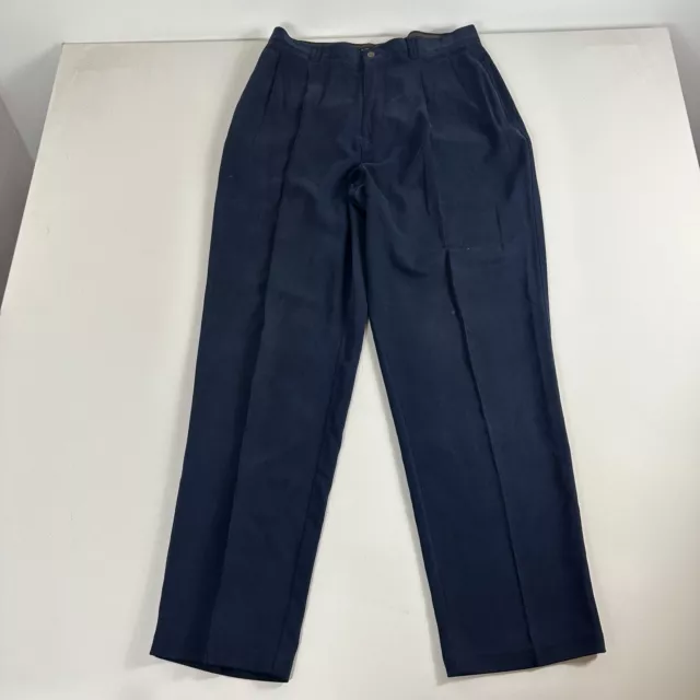 Tommy Bahama Dress Pants Mens 35x31 Navy Blue 100% Silk Straight Trousers Slacks