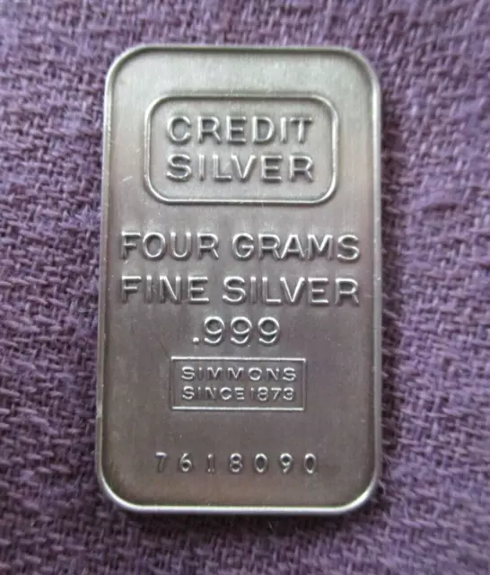 Simmons Credit Silver  #ed  Ultra RARE Fractional  4 Gram .999 Fine Silver Bar