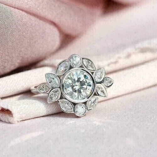 Women's 2.70CT Round Cut Moissanite Wedding Engagement Ring 925 Sterling Silver