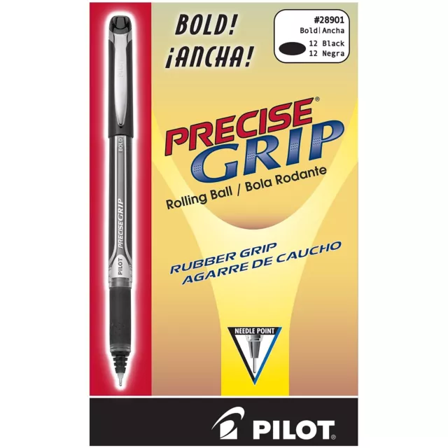 Pilot Precise Grip Rollerball Pens Bold Point Black Ink Dozen (28901) 572062