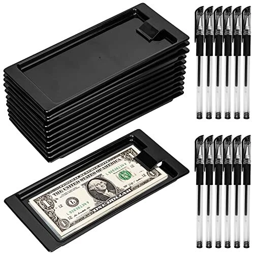 12 Pack Black Check Holder Tip Trays with 12 Ink Pens - Check Presenters for