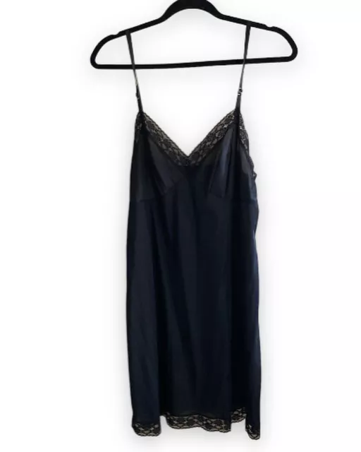 Vintage Vanity Fair Nylon Slip Nightgown Lace Black Lingerie Dress Med 38”