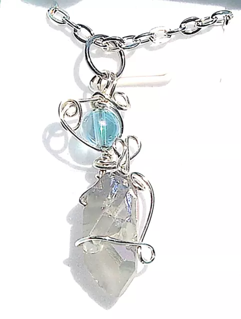 Celestial & Aqua Aura Crystal Pendant - Chain - boxed Gift CA18 Joy Protection