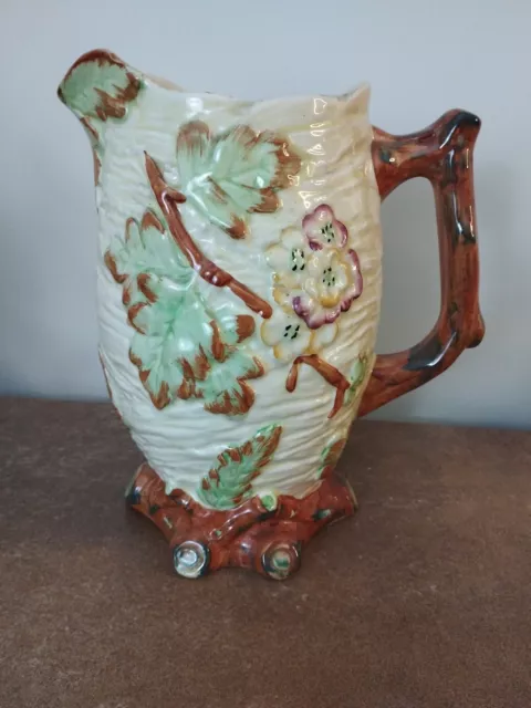 Vintage 1940s, Shorter & Sons, Majolica Jug With Embossed Tree/Leaves 23cm Tall