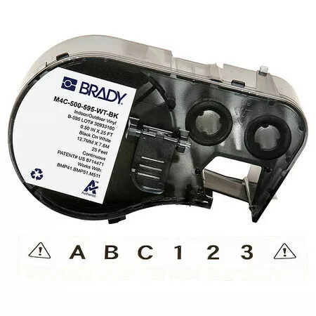 Brady M4c-500-595-Wt-Bk Precut Label Roll Cartridge,White,Gloss