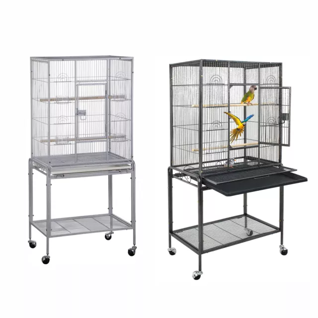 53-inch Bird Cage w/Rolling Stand & Storage Shelf Large Wrought Iron Parrot Cage