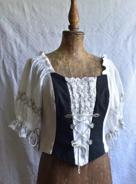VINTAGE TRAD. COTTAGECORE Dirndl Vest Corset top volk blouse Uk