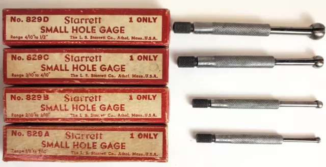 Starrett Small Hole Gages 4 Pc Set 829 A-B-C-D .125"-.500" S829E in Boxes USA