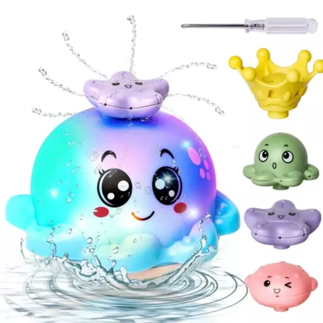 Hot Bee Octopus Baby Bath Toys for Kids, 4 Water Spray Modes Flashing Light-up