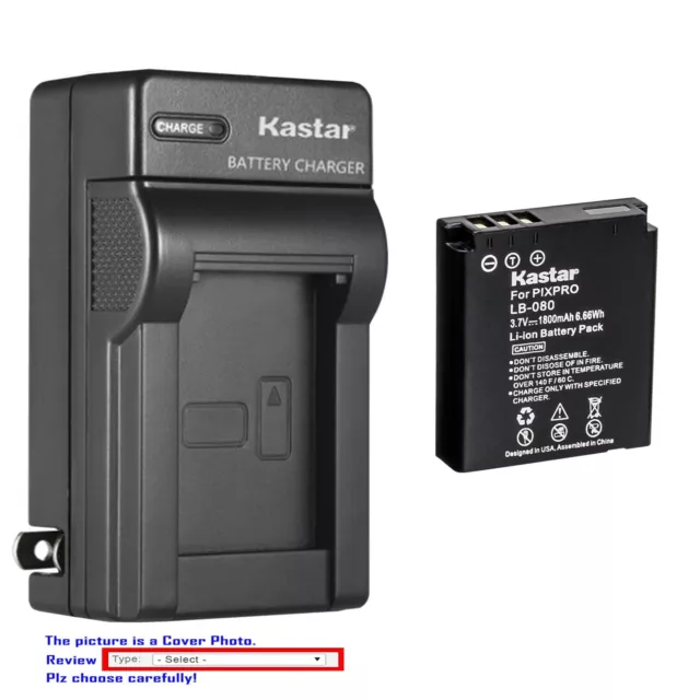 Kastar Battery AC Wall Charger for Kodak LB-080 & Kodak PlaySport Zx5, SP1-YL3