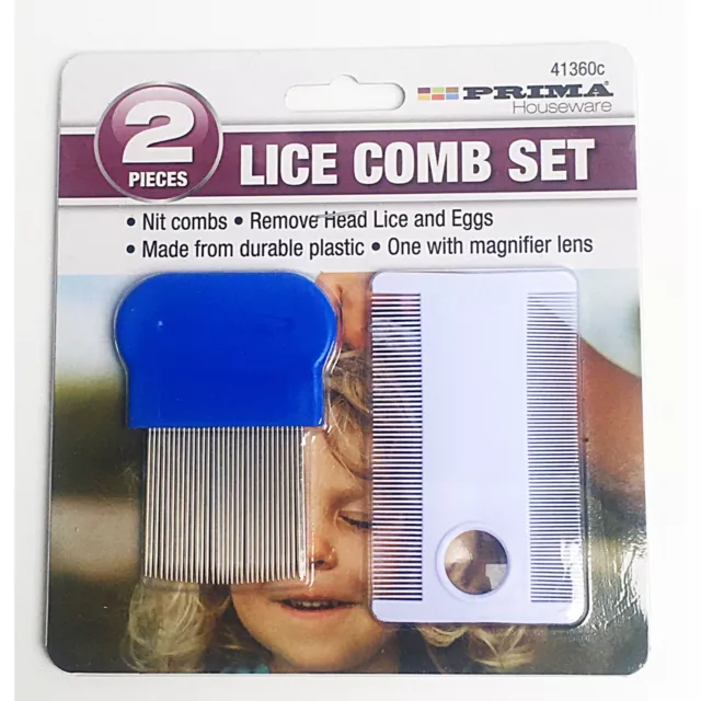 Head Lice Comb Fine Tooth Metal Detection Remove Hair Nit Eggs Magnifier Set 2pc