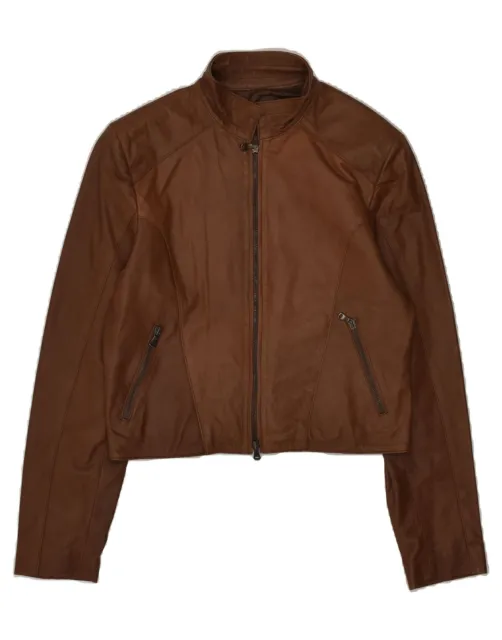 VERA PELLE Womens Crop Leather Jacket UK 12 Medium Brown Leather AQ18