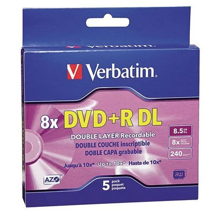 VERBATIM VER95311 DVD+R Dual Disc,8.50 GB,240 min,8x,PK5