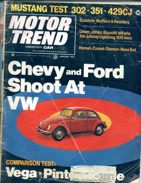 MOTOR TREND MAGAZINE January 1971 Chevy And Ford Shoot At VW GD ML 