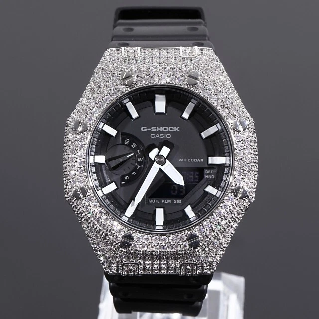 Casio G-SHOCK Custom Black GA2100 18K White Gold Casioak Cubic Zirconia New F/S Casio G-SHOCK Custom Black GA2100 18K White Gold Casioak Cubic Zirconia New F/S