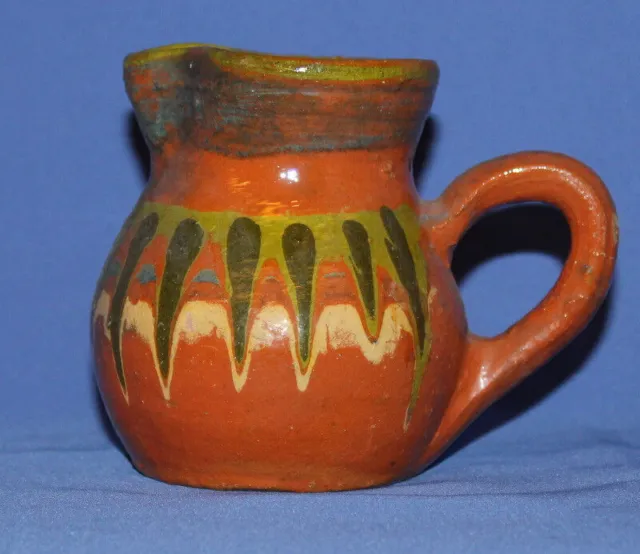 Vintage Hand Made Glazed Redware Folk Pottery Jug
