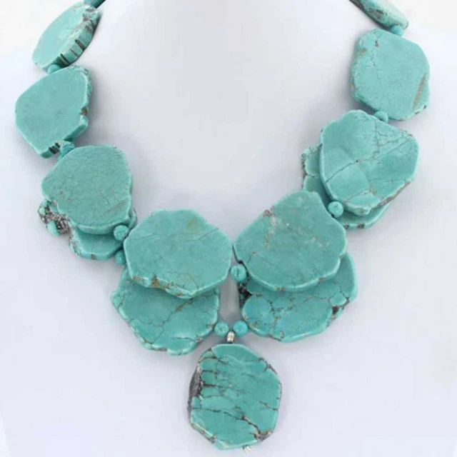 Bahimian style Natural Turquoise double row Necklace 18 inches Dragon Crystal