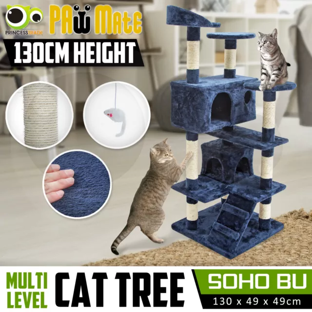 Cat Tree Scratching Post Scratcher Pole Gym House Furniture Multi Level 130cm BU