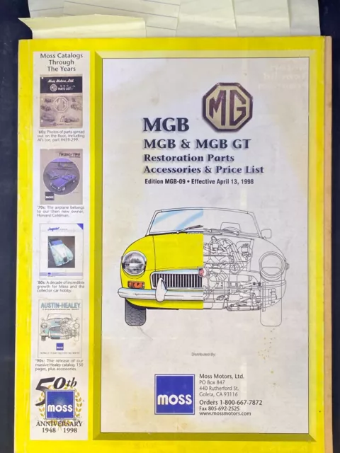 1998 MG Car Restoration Parts Catalog from Moss Motors MGB GT Price List
