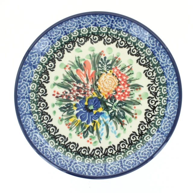 Blue Rose Polish Pottery Summer Blooms Saucer