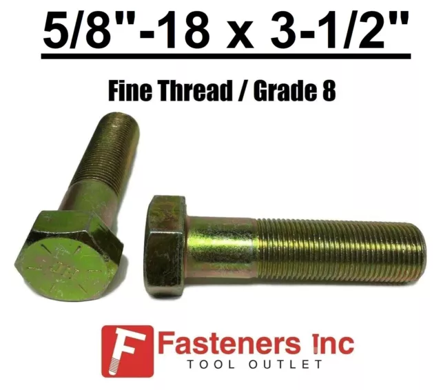 5/8-18 x 3-1/2" (PT) Hex Bolt Yellow Zinc Plated Grade 8 Cap Screw Fine Thread