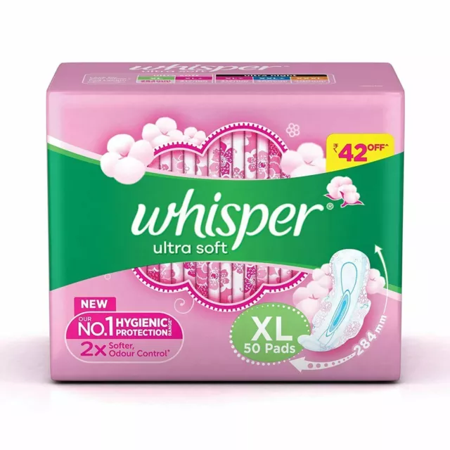 Whisper Ultra Soft Sanitary Pads for Women XL 50 Napkins FIRST Delivery