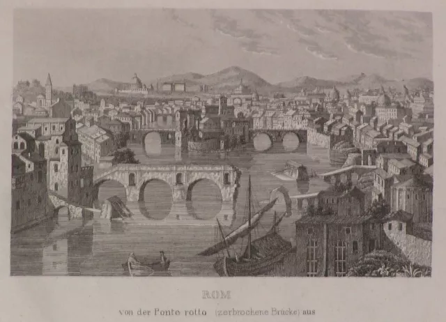 stampa originale del 1834 Ponte Rotto Roma passepartout cm 25x30