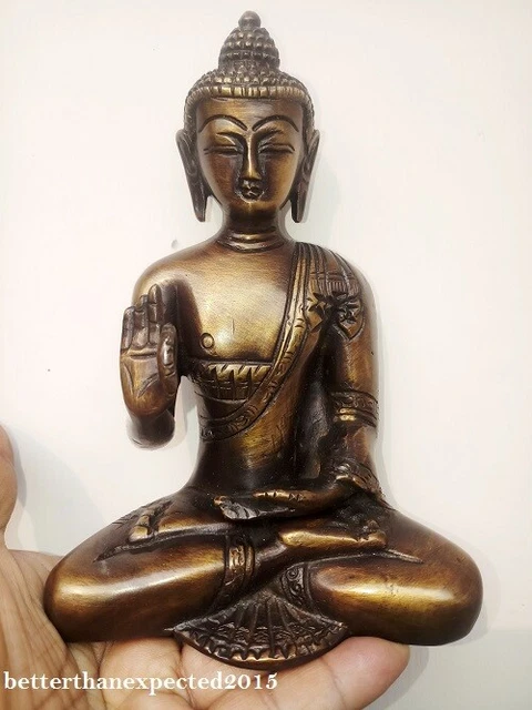 Buddha Brass Statue Large Antique Finish Blessing Buddhism Decor Showpiece 6.5"
