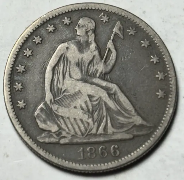 1866 50c Seated Liberty Half Dollar. Attractive Circulated Example!