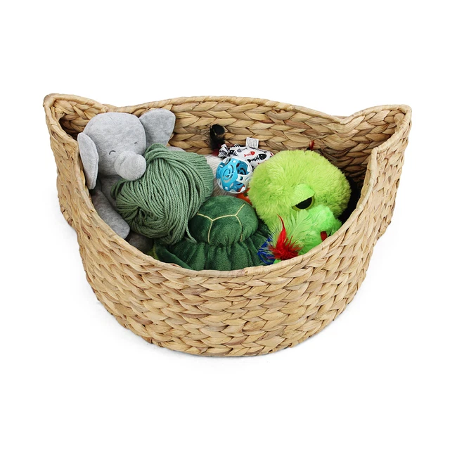 MiMu Cat Shaped Dry Water Hyacinth Storage Wicker Baskets for Organizing