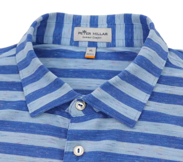 Peter Millar Summer Comfort Polo Shirt Men's XL  Blue Striped Mesh Colorado GC