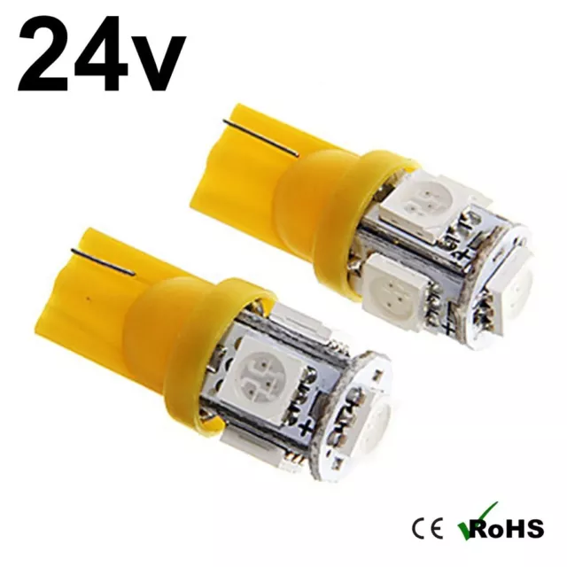 2 X Ámbar 24v sin Tapa Luz Lateral 507 501 W5W 5 SMD T10 Cuña Bulbos Hgv Camión