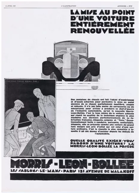 PUBLICITE ADVERTISING 044 1928 L ILLUSTRATION Morris Leon Bollée voiture auto