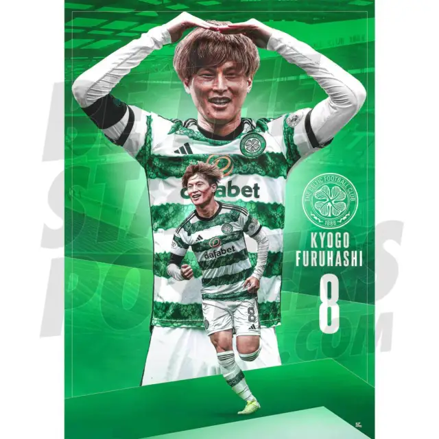 Celtic FC Kyogo 23/24 Action Poster PRODOTTO CON LICENZA UFFICIALE A4 A3 A2