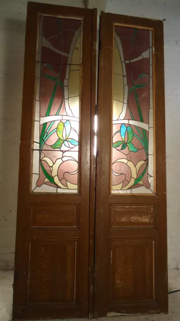 Large Pair of Vintage French Stained Glass Doors (1863)NS 2