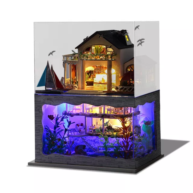 1x Mini Dollhouse Kit Beach Theme Villa Room Box Miniature DIY Handmade Gift