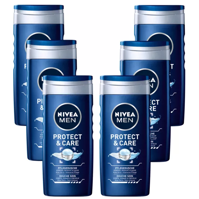 6x 250ml Nivea Men Protection & Soin Gel Douche Soin Corps Visage Cheveu Douche