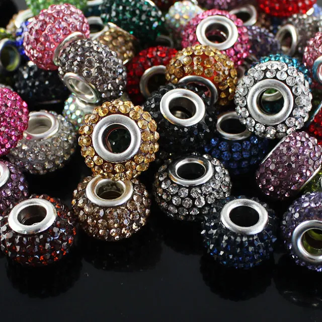 10pcs Silver Round Czech Crystal Big Hole Charm Beads For European Bracelet