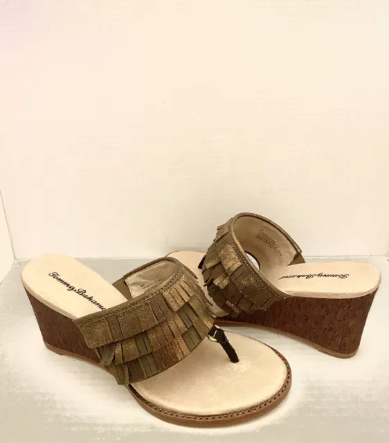 Tommy Bahama Melita Wedges Sandals Bronze Suede Fringe Heels Women's Size 8 B