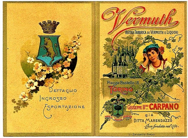 CARPANO VERMUTH di TORINO - CARTONCINO-LISTINO PREZZI PUBBLICITARIO - 1900 CIRCA