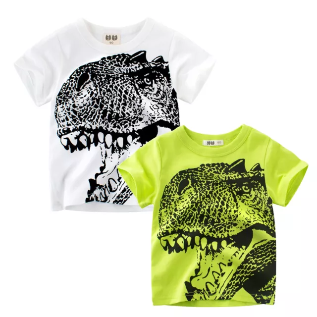 Toddler Kids Baby Boys Girls Dinosaur Short Sleeve Crewneck T Shirts Tops Tee