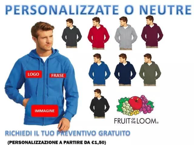 Felpa Leggera In Cotone Uomo Con Cappuccio Zip Intera Fruit Of The Loom Maglia Felpa Leggera In Cotone Uomo Con Cappuccio Zip Intera Fruit Of The Loom Maglia