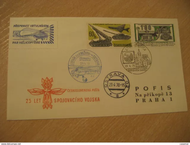 Lipnik NAD Becvou - Ostrava 1970 Helicopter Flight + Poster Stamp Label Cover Cz