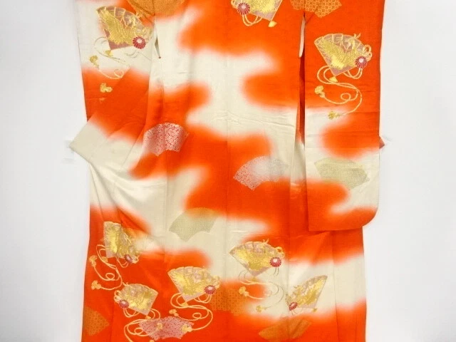 40438# Japanese Kimono / Antique Furisode / Embroidery / Phoenix & Folding F
