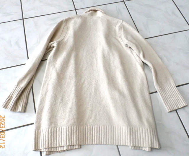Eileen Fisher Damen-Cardiganpullover offen vorne Baumwollmischung Elfenbein Gr. M F94 2