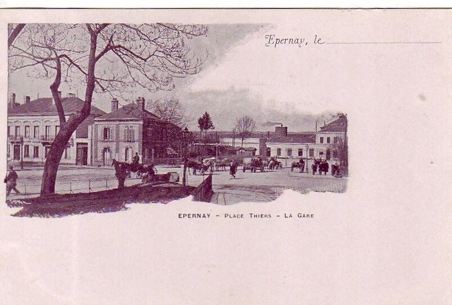 CPA 51 Marne près Reims EPERNAY Place Thiers - La Gare 1900 Animée
