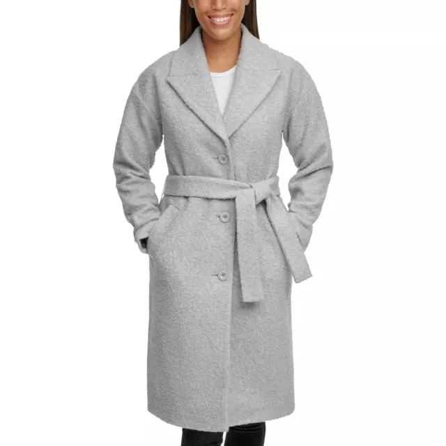 Kenneth Cole Womens Boucle Wrap Coat (LIGHT GREY, Medium) NWT