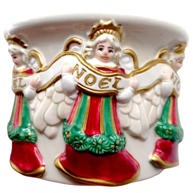 Fitz And Floyd Holiday Pillar Candle Holder Pedestal Angels Noel Christmas Gift