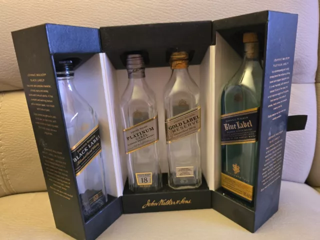 Johnnie Walker Collection Boxed 4 Empty Bottles Black Gold Platinum Blue Label.