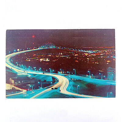 Postcard Texas Corpus Christi TX Harbor Bridge Night Time Lapse 1960s Unposted